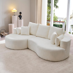 106 in. 2 - Piece Fabric Cloud Curved Sectional Chenille Sofa with Chaise For Living Room Bedroom Apartment -Snow White