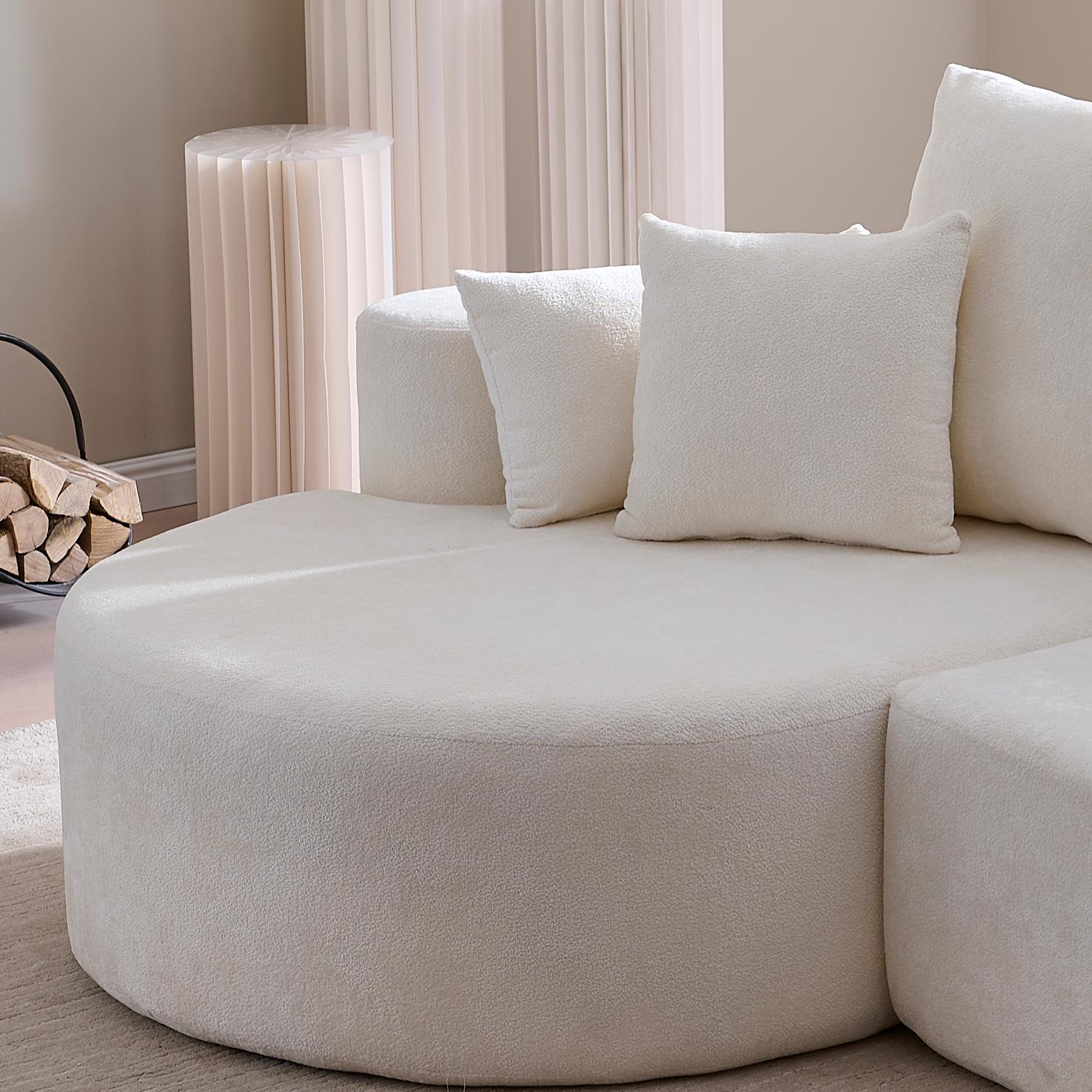 106 in. 2 - Piece Fabric Cloud Curved Sectional Chenille Sofa with Chaise For Living Room Bedroom Apartment -Snow White