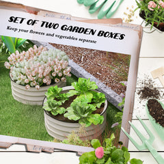 Outsunny Galvanized Raised Garden Bed Set of 2, Planters for Outdoor Plants with Safety Edging, Easy-to-assemble Stock Tanks for Growing Flowers, Herbs and Vegetables, Cream White