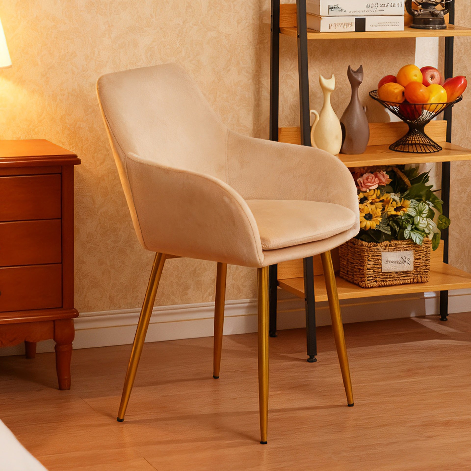 Velvet dining chair set, 2 pieces, dining chairs with gold metal legs, modern padded dining chairs suitable for dining rooms, kitchens, and vanity tables (Beige)