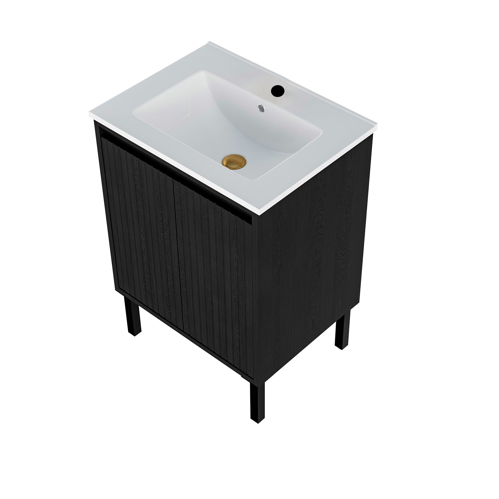 24 Inch Bathroom Vanity with Sink,  Floor - Standing Structure for Stability, Soft - Closing Drawers for Noiseless Operation, Sleek Oak Finish for Modern Aesthetic(White Sink)