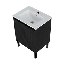 24 Inch Bathroom Vanity with Sink,  Floor - Standing Structure for Stability, Soft - Closing Drawers for Noiseless Operation, Sleek Oak Finish for Modern Aesthetic(White Sink)