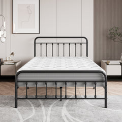 Metal Platform Bed Frame, Victorian Style Headboard/Footboard/Under Bed Storage/No Box Spring Needed/Full Size Black