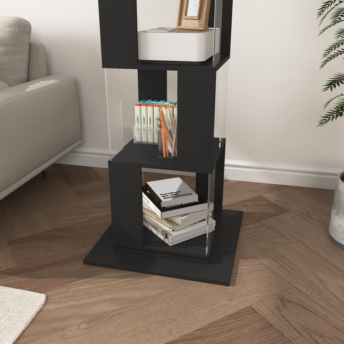360° Rotating Bookshelf with Acrylic Plate, 5-Tier Tall, Floor Rack Simple Bookcase, Modern Display Shelf for Living Room/Home Office/ Bedroom