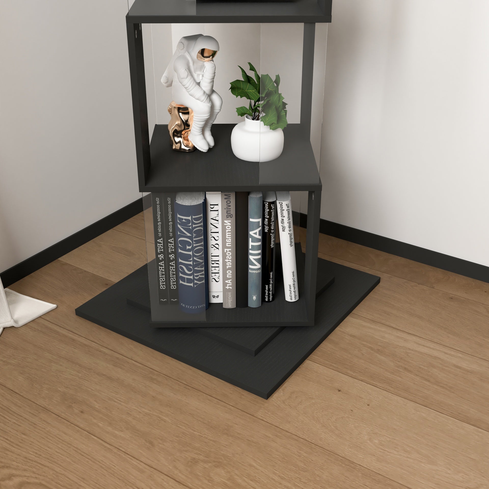 360° Rotating Bookshelf with Acrylic Plate, 5-Tier Tall, Floor Rack Simple Bookcase, Modern Display Shelf for Living Room/Home Office/ Bedroom