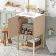 20-inch Bathroom Vanity with Ceramic Sink, Freestanding Single Vanity Set with Soft Closing Door,  French Style.