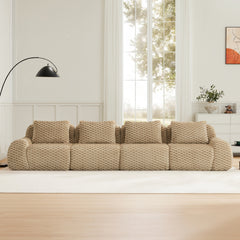 146" Modern Modular Sectional Sofa for Living Room,Flannelette Fabric,Oversized 4-Seater Couch,boneless sofa,Deep Seat,Buckle connection,Anti-slip Design,No Assembly,Light Camel