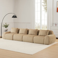 146" Modern Modular Sectional Sofa for Living Room,Flannelette Fabric,Oversized 4-Seater Couch,boneless sofa,Deep Seat,Buckle connection,Anti-slip Design,No Assembly,Light Camel