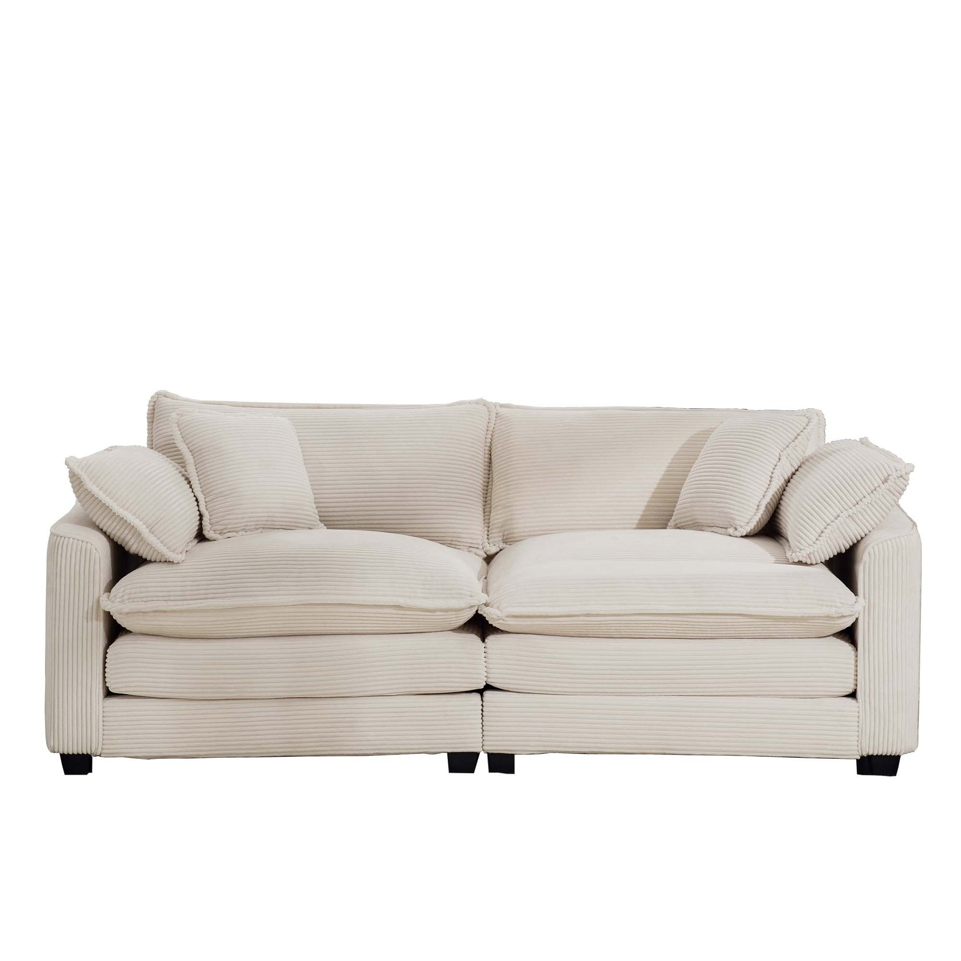 Modern Fabric Living Room Sofa 2 Seater Sofa with 4 Pillows ,Upholstered Large and Deep Seating 2-Seat Loveseat Sofa, Light Beige Corduroy