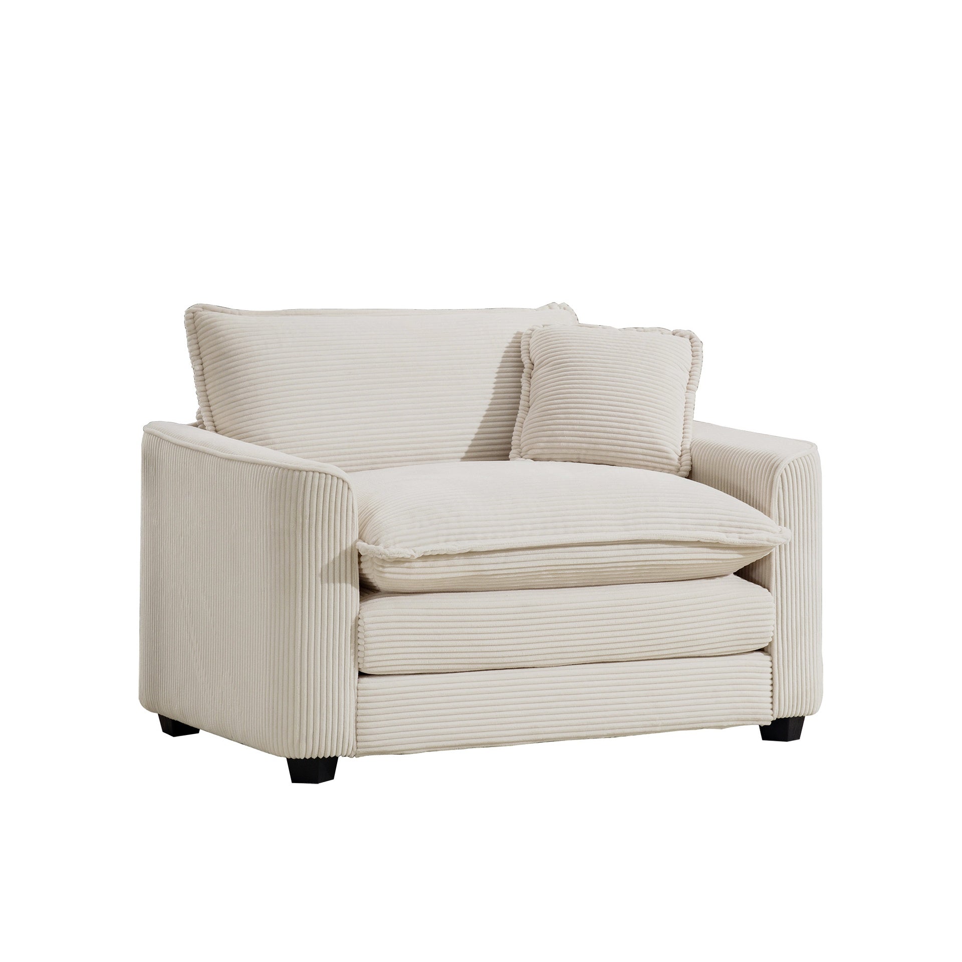 Light Beige Corduroy Fabric, Comfortable Single Accent Chair Deep Seat Sofa With One Pillow, Suitable for Living Room and Bedroom, Club Multiple Occasional Areas