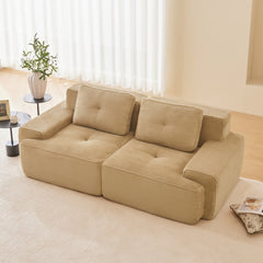 82" Modern L-Shaped Modular Sectional Sofa for Living Room, Corduroy Fabric, 2-Seater Couch with Deep Seat, Pearl-like piping, Tufted Design, No Assembly, Anti-slip Design, Camel