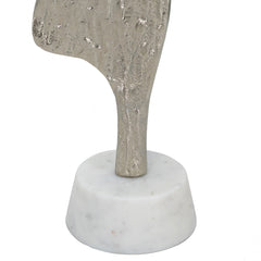 3x2.5x11" Abstract Aluminum Human Figurine on Marble Stand, Silver/White