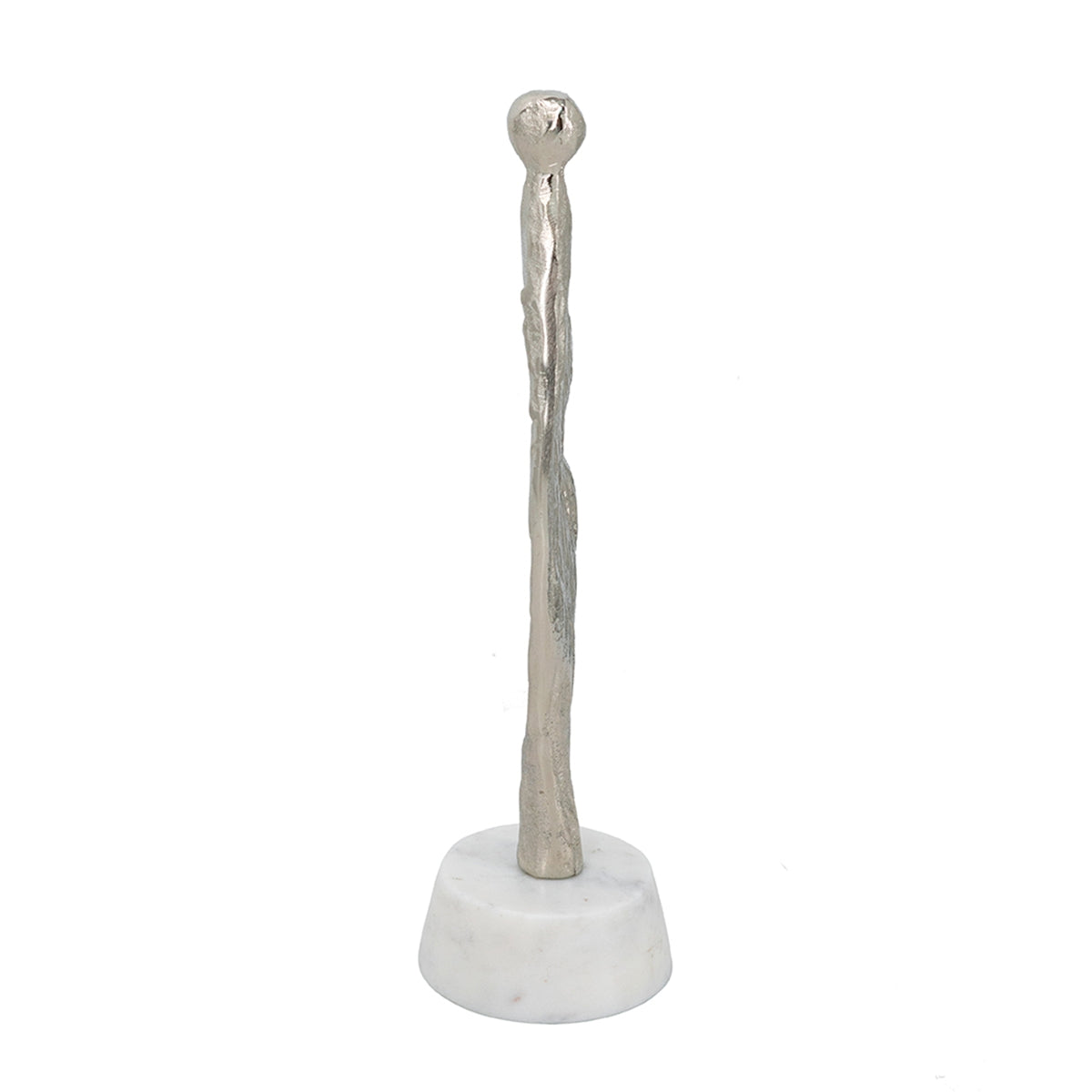 3x2.5x11" Abstract Aluminum Human Figurine on Marble Stand, Silver/White