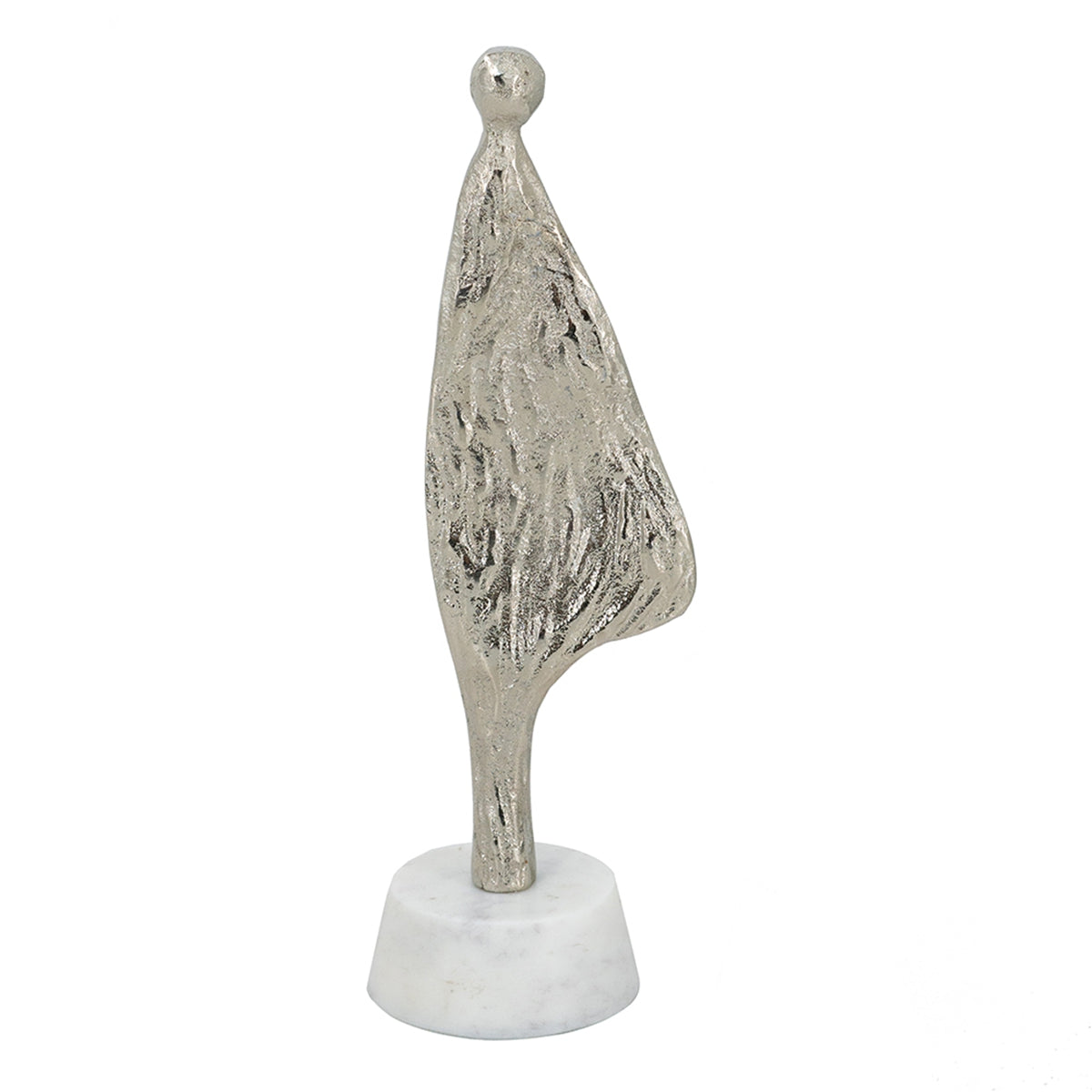 3x2.5x11" Abstract Aluminum Human Figurine on Marble Stand, Silver/White