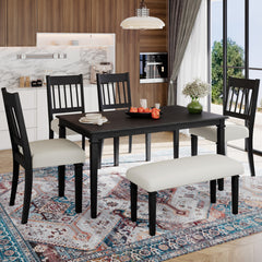 6-Piece Retro Dining Room Set, Classic Kitchen Furniture Set, Wooden Rectangular Table and 4 Chairs with Bench for kitchen & Dining Room, Easy Assembly, Space Saving, DOVETAIL GREY