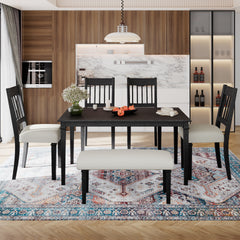 6-Piece Retro Dining Room Set, Classic Kitchen Furniture Set, Wooden Rectangular Table and 4 Chairs with Bench for kitchen & Dining Room, Easy Assembly, Space Saving, DOVETAIL GREY