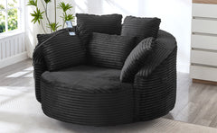 360° Swivel Chair Accent Barrel Chair Corduroy Round Sofa Chair with 5 Throw Pillows and an Adjustable Phone Holder for Living Room, Bedroom, Office and Hotel, Black