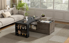 U-Can Farmhouse  Lift Top Coffee Table With Barn Doors, Wood Rectangle Center Table With Large Hidden Storage Space And Open Cabinet, For Living Room, Bedroom, Home Office