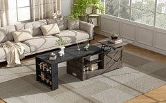 U-Can Farmhouse  Lift Top Coffee Table With Barn Doors, Wood Rectangle Center Table With Large Hidden Storage Space And Open Cabinet, For Living Room, Bedroom, Home Office