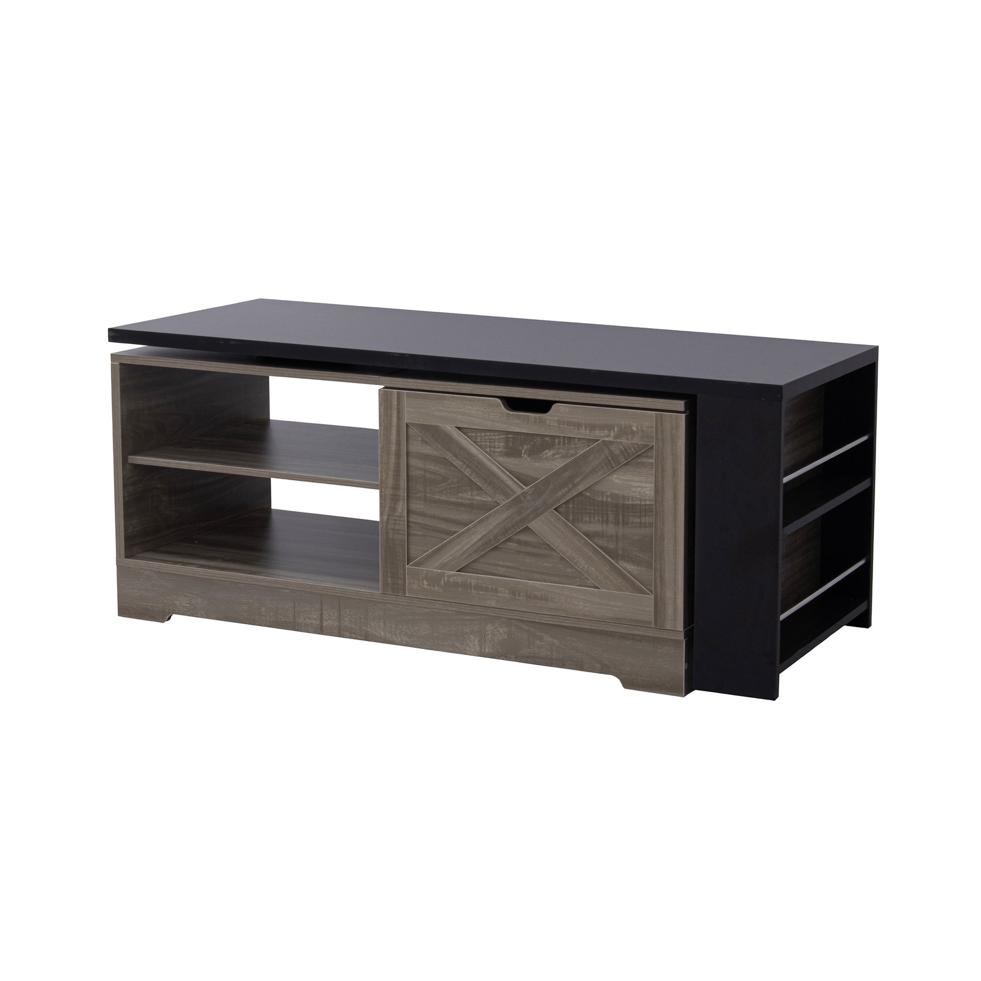 U-Can Farmhouse  Lift Top Coffee Table With Barn Doors, Wood Rectangle Center Table With Large Hidden Storage Space And Open Cabinet, For Living Room, Bedroom, Home Office