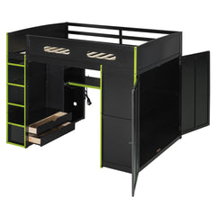 Full Size Wood Loft Bed with Desk,Wardrobe,Ample Storage Space,and RGB Light, Green(OLD SKU:LT000261AAG)