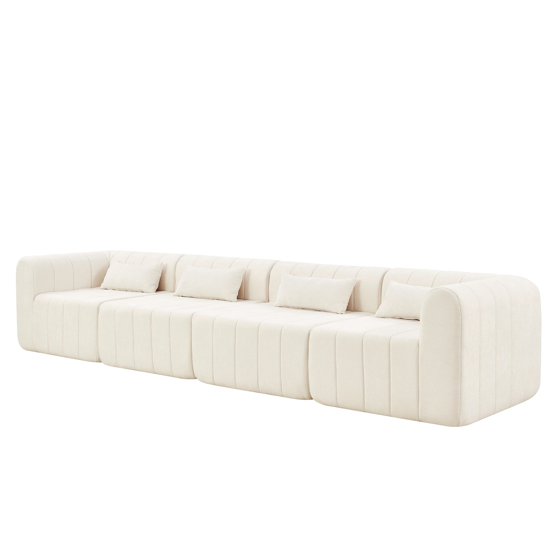 145.5 Inch Modular Full-Compressed Sectional Sofa, Beige Polyester Upholstered Modular Sofa with 4 Pieces, Compressed Sponge Modular Couch for Living Room