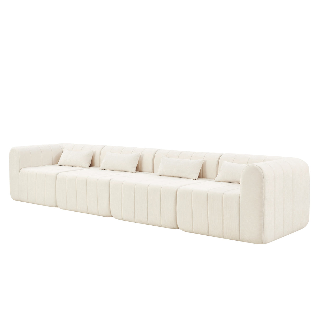 145.5 Inch Modular Full-Compressed Sectional Sofa, Beige Polyester Upholstered Modular Sofa with 4 Pieces, Compressed Sponge Modular Couch for Living Room