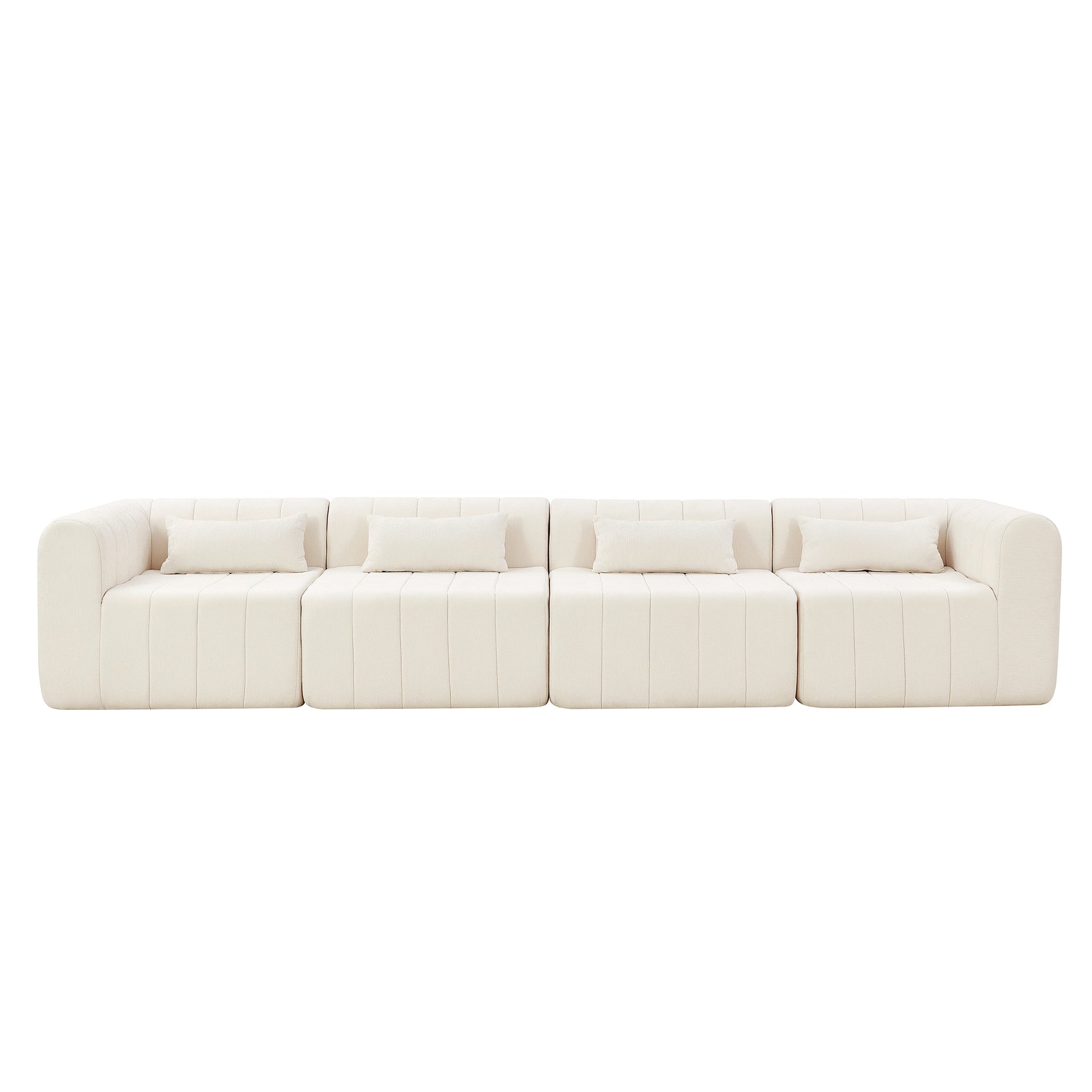 145.5 Inch Modular Full-Compressed Sectional Sofa, Beige Polyester Upholstered Modular Sofa with 4 Pieces, Compressed Sponge Modular Couch for Living Room