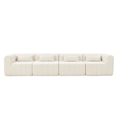 145.5 Inch Modular Full-Compressed Sectional Sofa, Beige Polyester Upholstered Modular Sofa with 4 Pieces, Compressed Sponge Modular Couch for Living Room
