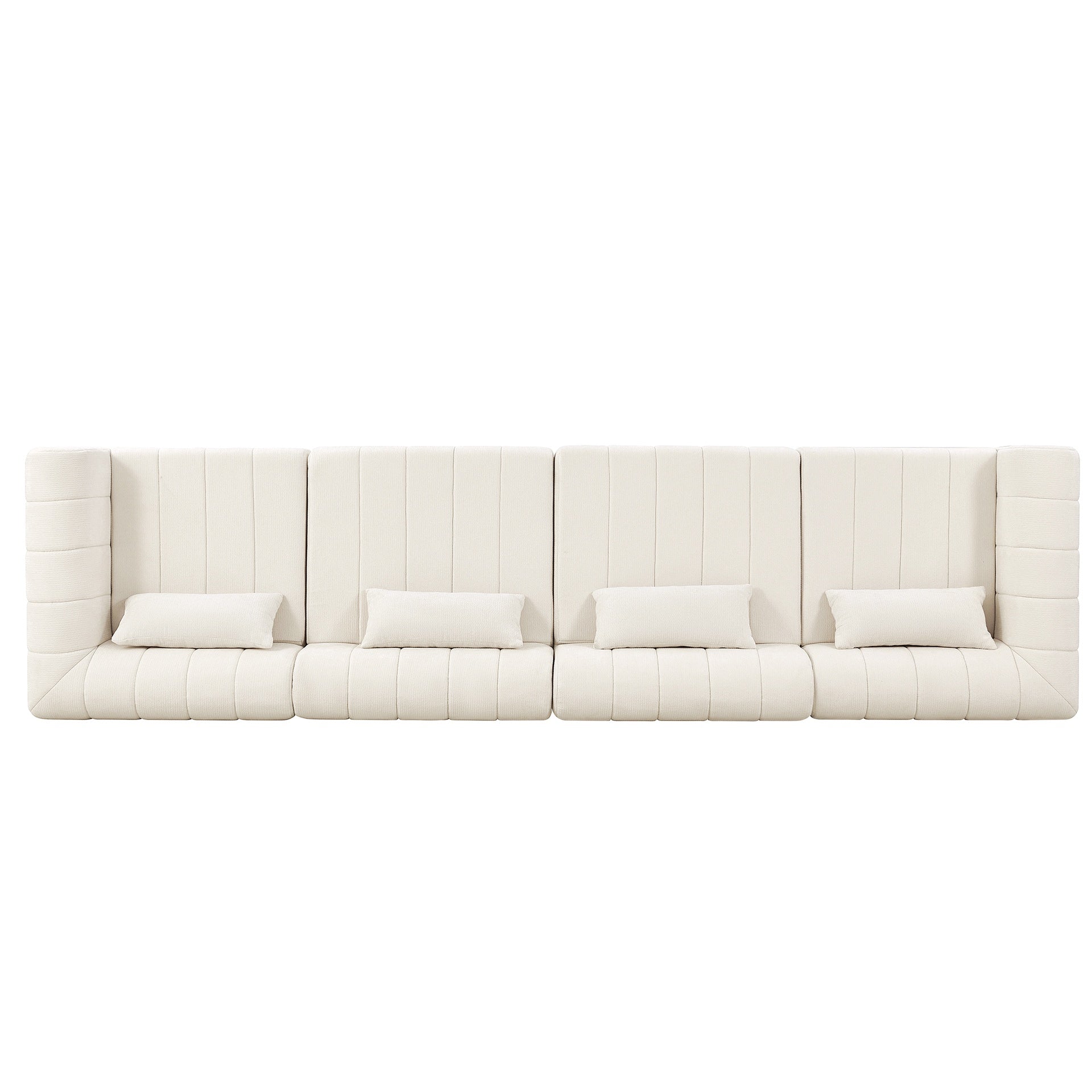 145.5 Inch Modular Full-Compressed Sectional Sofa, Beige Polyester Upholstered Modular Sofa with 4 Pieces, Compressed Sponge Modular Couch for Living Room