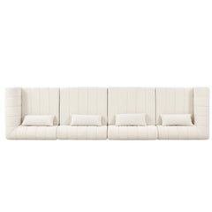 145.5 Inch Modular Full-Compressed Sectional Sofa, Beige Polyester Upholstered Modular Sofa with 4 Pieces, Compressed Sponge Modular Couch for Living Room