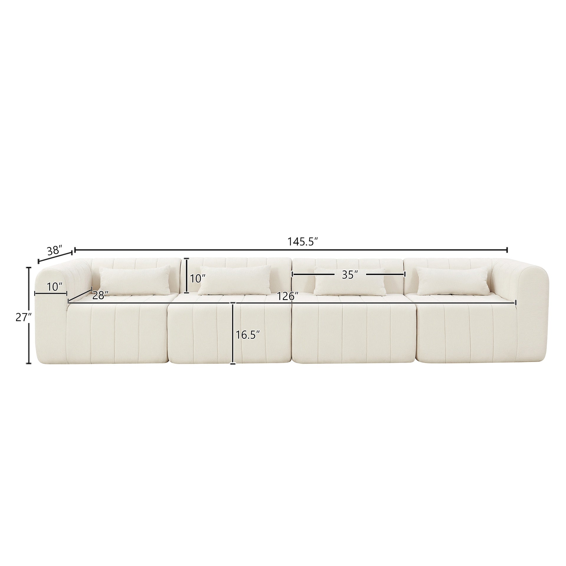 145.5 Inch Modular Full-Compressed Sectional Sofa, Beige Polyester Upholstered Modular Sofa with 4 Pieces, Compressed Sponge Modular Couch for Living Room