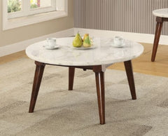 Gasha White Marble Top & Walnut Finish Coffee Table