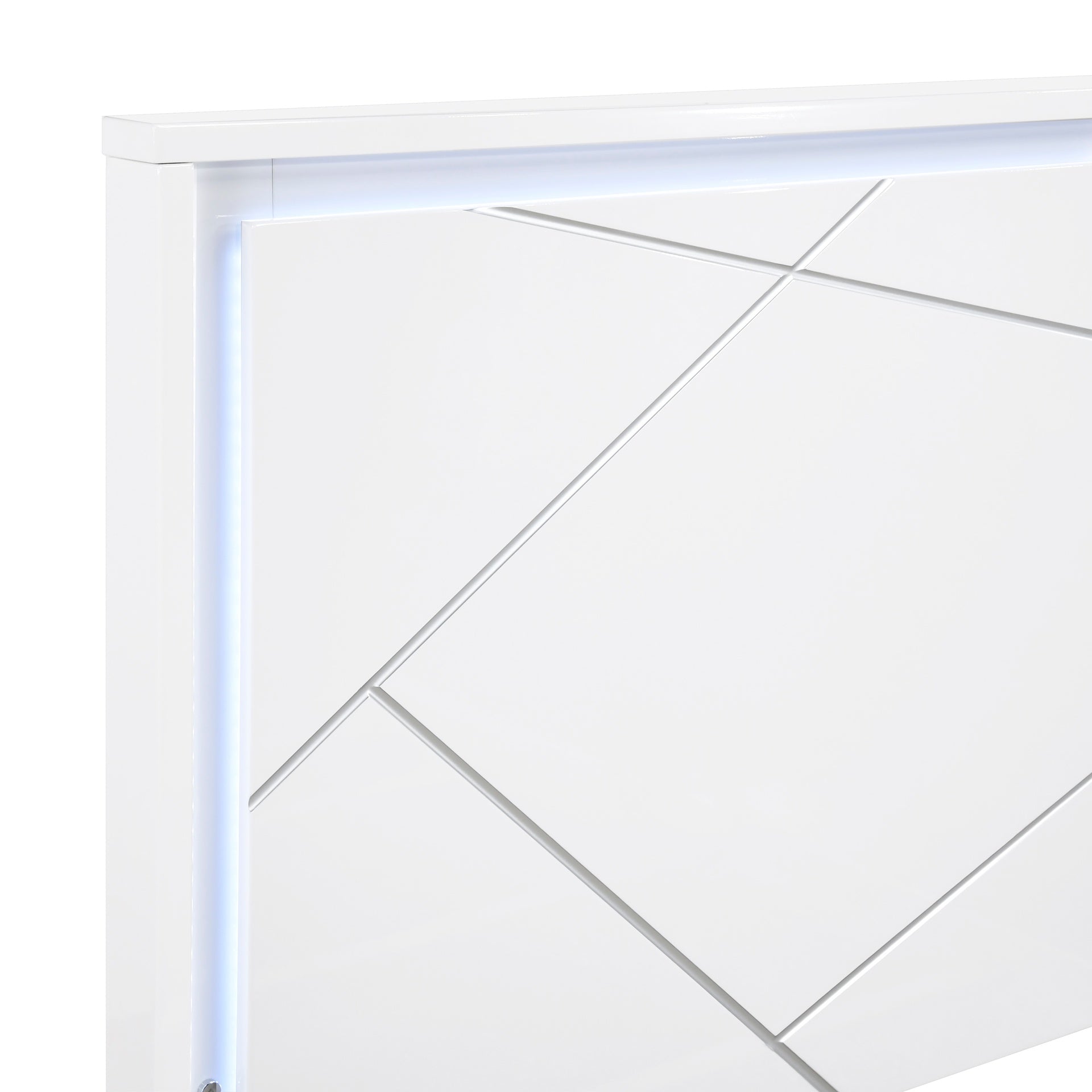 Glamorous White Finish Queen Size LED Light Headboard Bedroom Furniture 1pc Geometric Design Accents