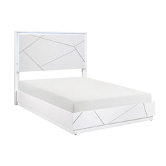 Glamorous White Finish Queen Size LED Light Headboard Bedroom Furniture 1pc Geometric Design Accents