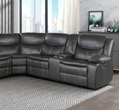 Modern 3-Piece Power Reclining Sectional with Right Side Console Dark Gray Breathable Faux Leather USB Ports Solid Wood Living Room Furniture