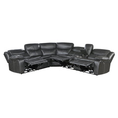Modern 3-Piece Power Reclining Sectional with Right Side Console Dark Gray Breathable Faux Leather USB Ports Solid Wood Living Room Furniture