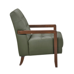 Modern Style Accent Chair Green Leather Upholstered Tufted Detail Walnut Finish Wood Furniture 1pc