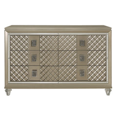 Glamorous Champagne Finish 1pc Dresser of 6 Drawers Acrylic Feet Luxury Bedroom Furniture Beveled Mirror Trim