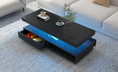 VIBE HAUS LED Coffee Table with Storage, Modern Center Table with 2 Drawers and Display Shelves, Accent Furniture with LED Lights for Living Room,Black