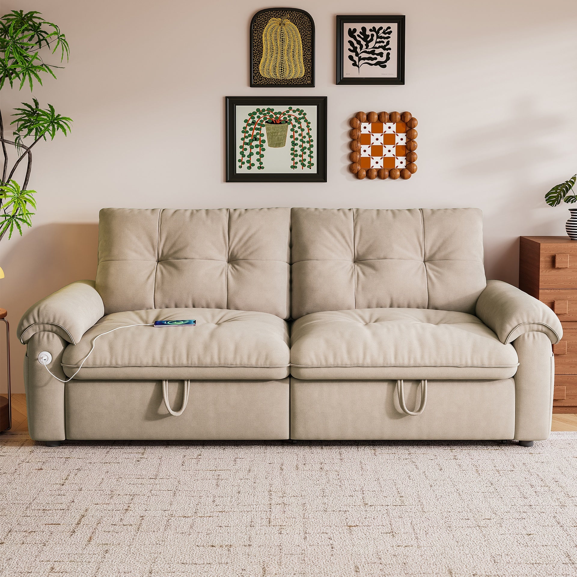 W3820S00025, a 77-inch convertible sofa bed, and a 2-in-1 piece suitable for both sitting and lying. Made of cloud-like fabric, it is applicable to living rooms, bedrooms and apart
