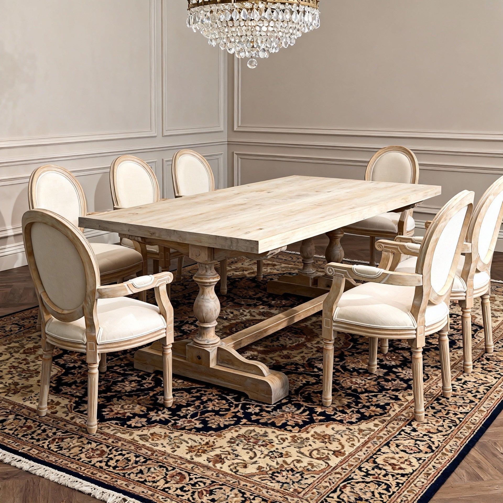 French Style Solid Wood Dining Chair,Set of 2,Cream