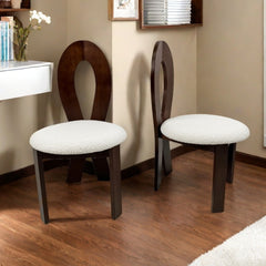 Dining Chairs Set of 2, Key-design Home Chairs, Pure White Teddy Velvet Solid Wooden Dining Chairs with Ribbon-Cross Backrest for Kitchen & Dining Room - Deep Walnut Brown