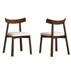 Set of 2 Modern Dining Chairs in Walnut Finish, Ergonomic Armless Kitchen Chairs with Thick Cushions, Leather Upholstery & Sturdy Wooden Legs, Curved Backrest Chairs for Restaurant, Cafe, Bedroom