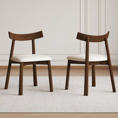 Set of 2 Modern Dining Chairs in Walnut Finish, Ergonomic Armless Kitchen Chairs with Thick Cushions, Leather Upholstery & Sturdy Wooden Legs, Curved Backrest Chairs for Restaurant, Cafe, Bedroom