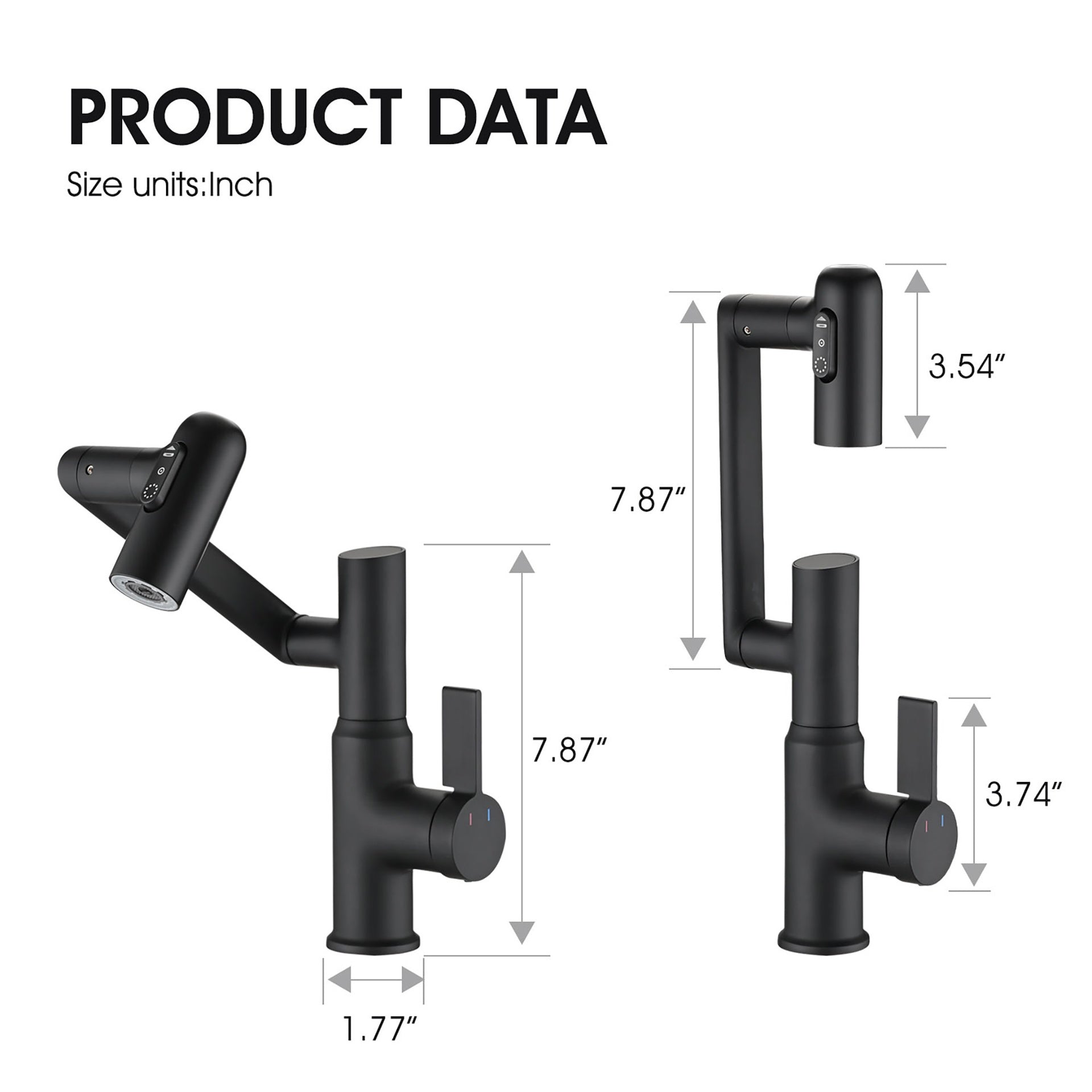 Bathroom Sink Faucet with Spray Function, Temperature Display, Anti-Slip Switch, Hot & Cold Controls, and 360° Swivel Spout
