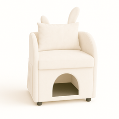 Beige Bunny-Ear Pet-Friendly Armchair with Built-in Cat & Dog Hideaway, Cozy Dual-Use Sofa Chair with Side Pocket, 27.4 x 25.2 x 37.4 inch