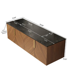 60" ARAI Black Sintered Stone with Stone Pattern Countertop and Brown Oak Cabinet, NO Basin, NO Faucet and Sink Cover