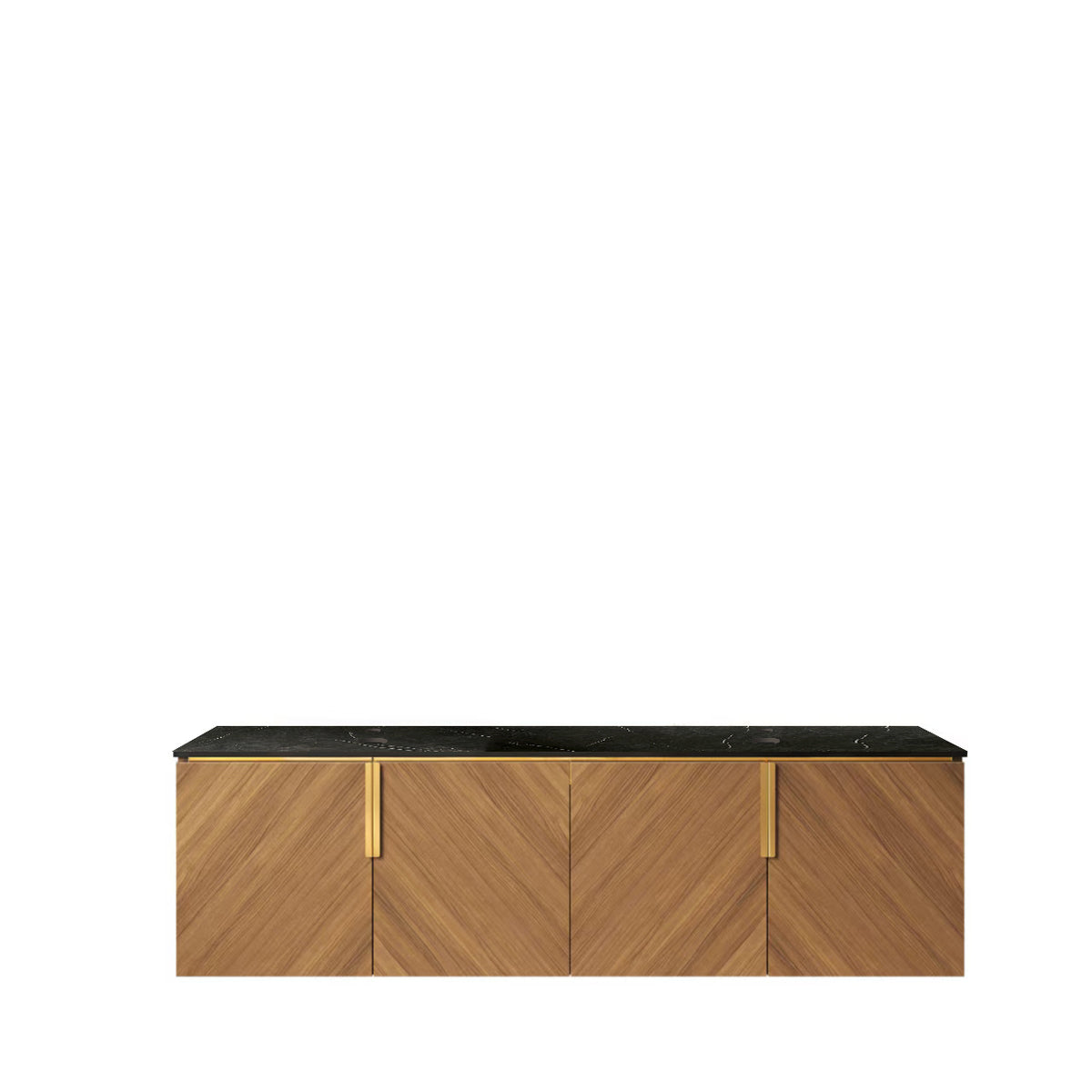 60" ARAI Black Sintered Stone with Stone Pattern Countertop and Brown Oak Cabinet, NO Basin, NO Faucet and Sink Cover