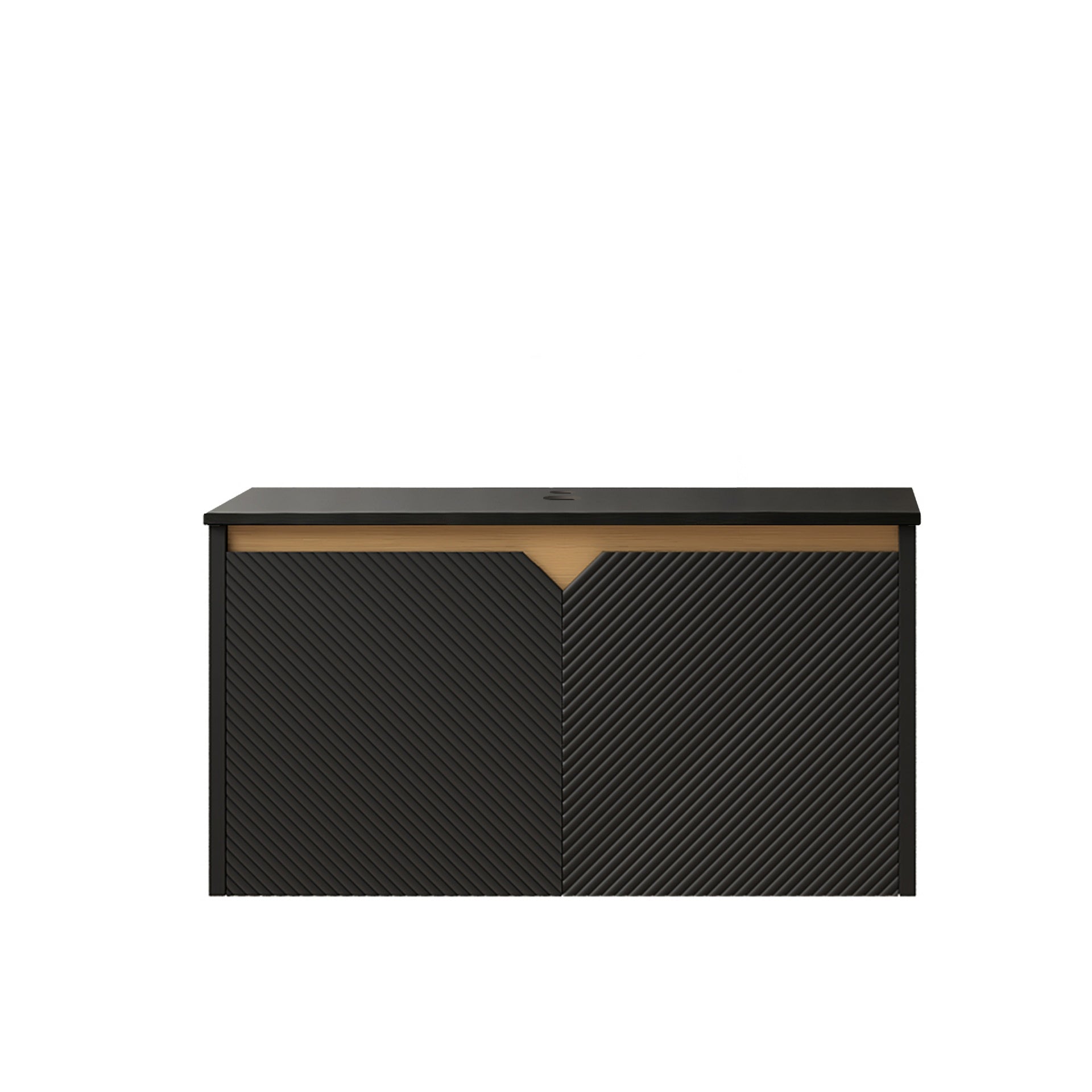 RUBEN 30" Wall-Mounted Black Plywood Cabinet and Black Sintered Stone Countertop, NO Basin, NO Faucet and Sink Cover